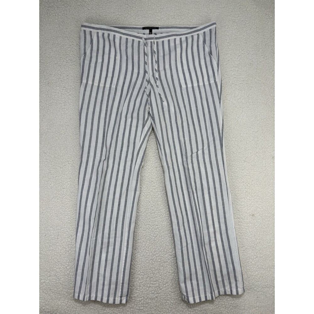 Victorias Secret Pants Sz 14 Flax Linen Grey White Striped Wide Leg Drawstring